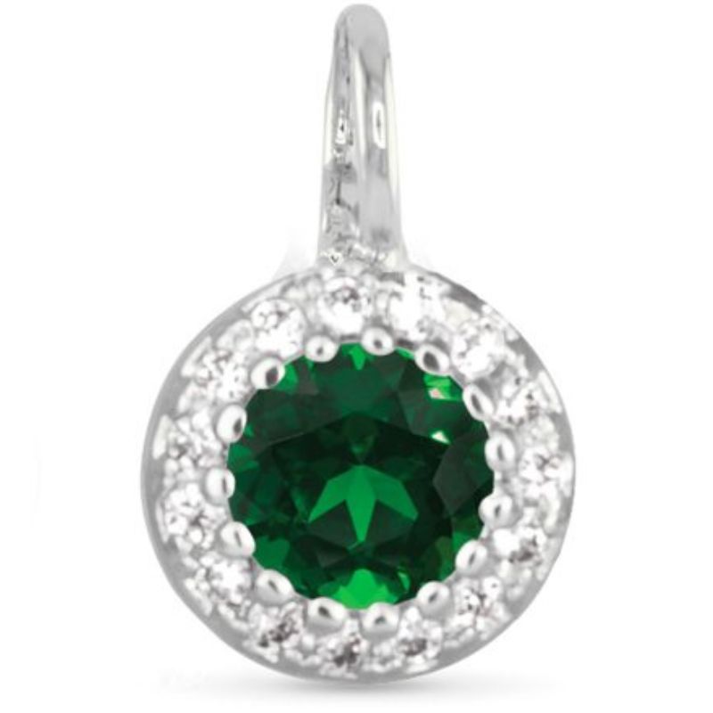 Green CZ Halo Charm Silver